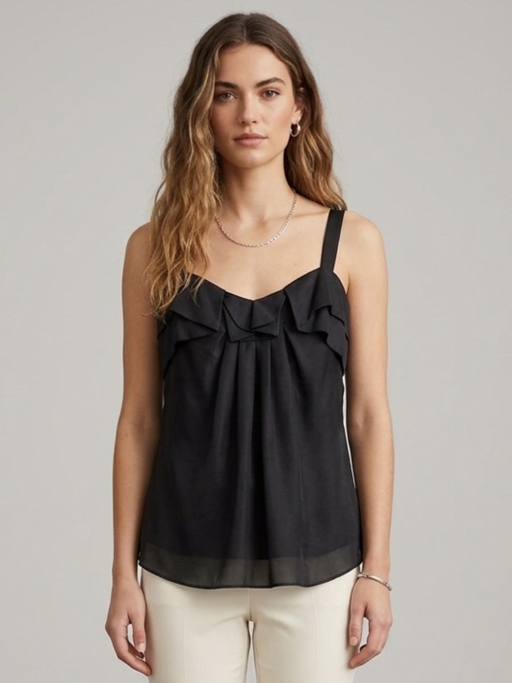 Club Monaco Black 100% Silk Ruffle Swing Tank Size S/P - Small Petite - Like New